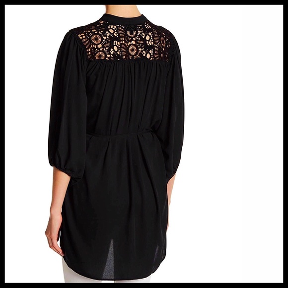 BLACK V-NECK BOHO CROCHET LACE TUNIC TOP BLOUSE - Picture 2 of 8